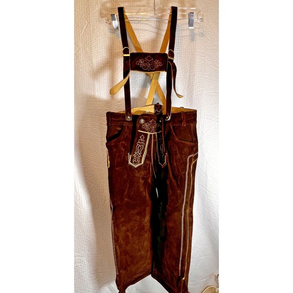 German Trachten Lederhosen Knickers Suede Embroidered Oktoberfest Waist 30 - Picture 1 of 12